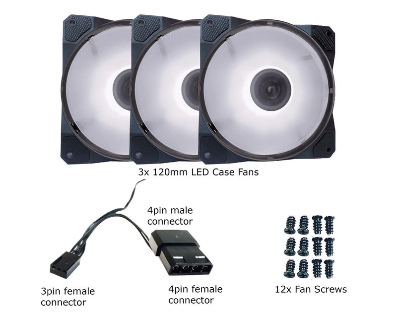APEVIA CO312L-WH Cosmos 120mm White LED Ultra Silent Case Fan w/ 16 LEDs & Anti-Vibration Rubber Pads (3 Pk) - Image 5